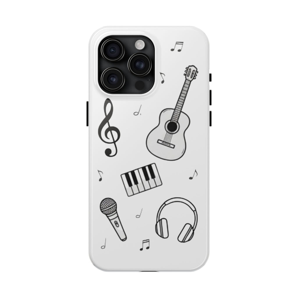 Black Music Icons Tough Phone Case | Guitar, Microphone, Keyboard, Headphones