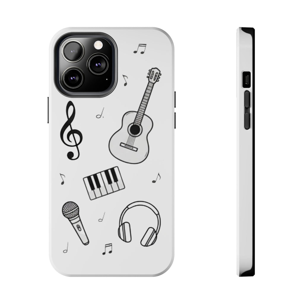Black Music Icons Tough Phone Case | Guitar, Microphone, Keyboard, Headphones