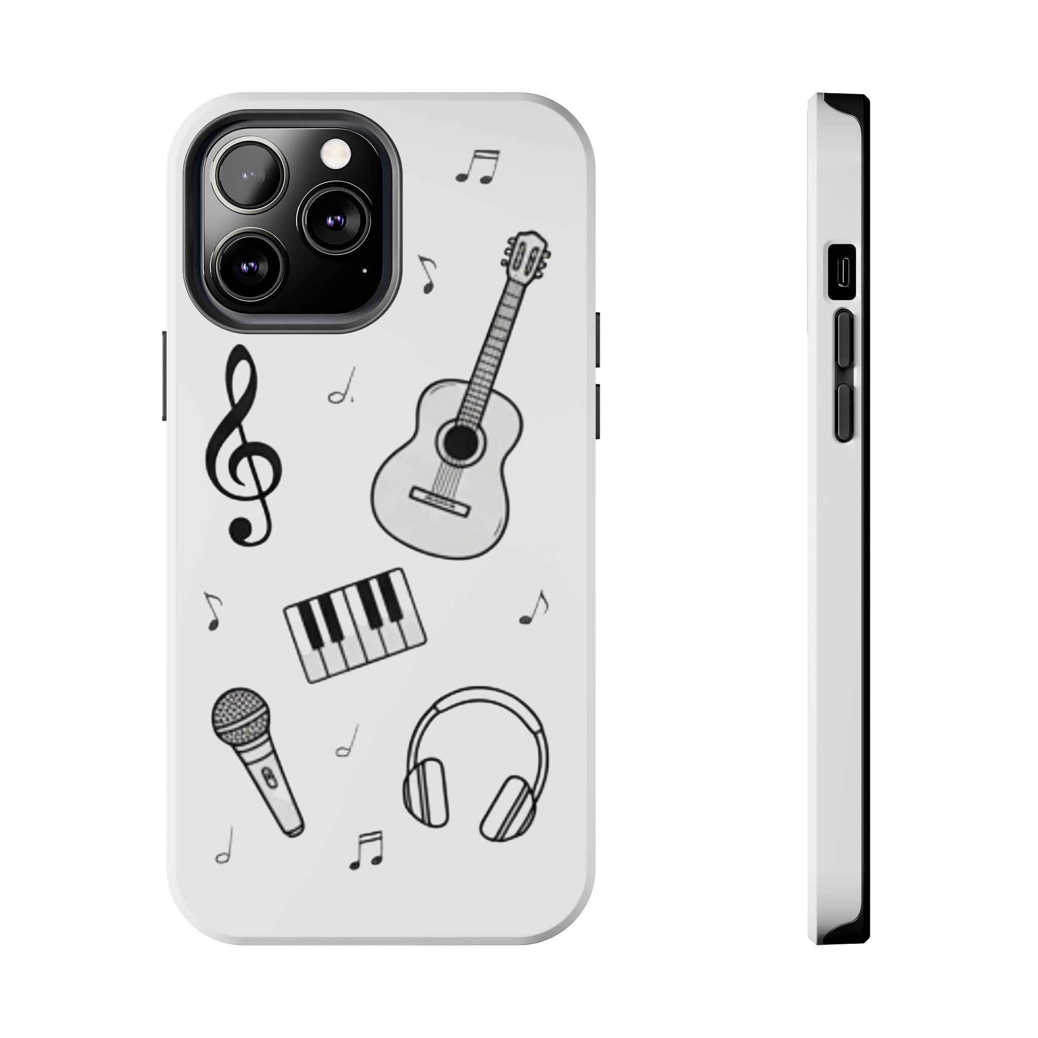 Black Music Icons Tough Phone Case | Guitar, Microphone, Keyboard, Headphones