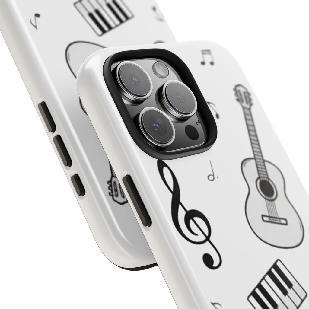 Black Music Icons Tough Phone Case | Guitar, Microphone, Keyboard, Headphones