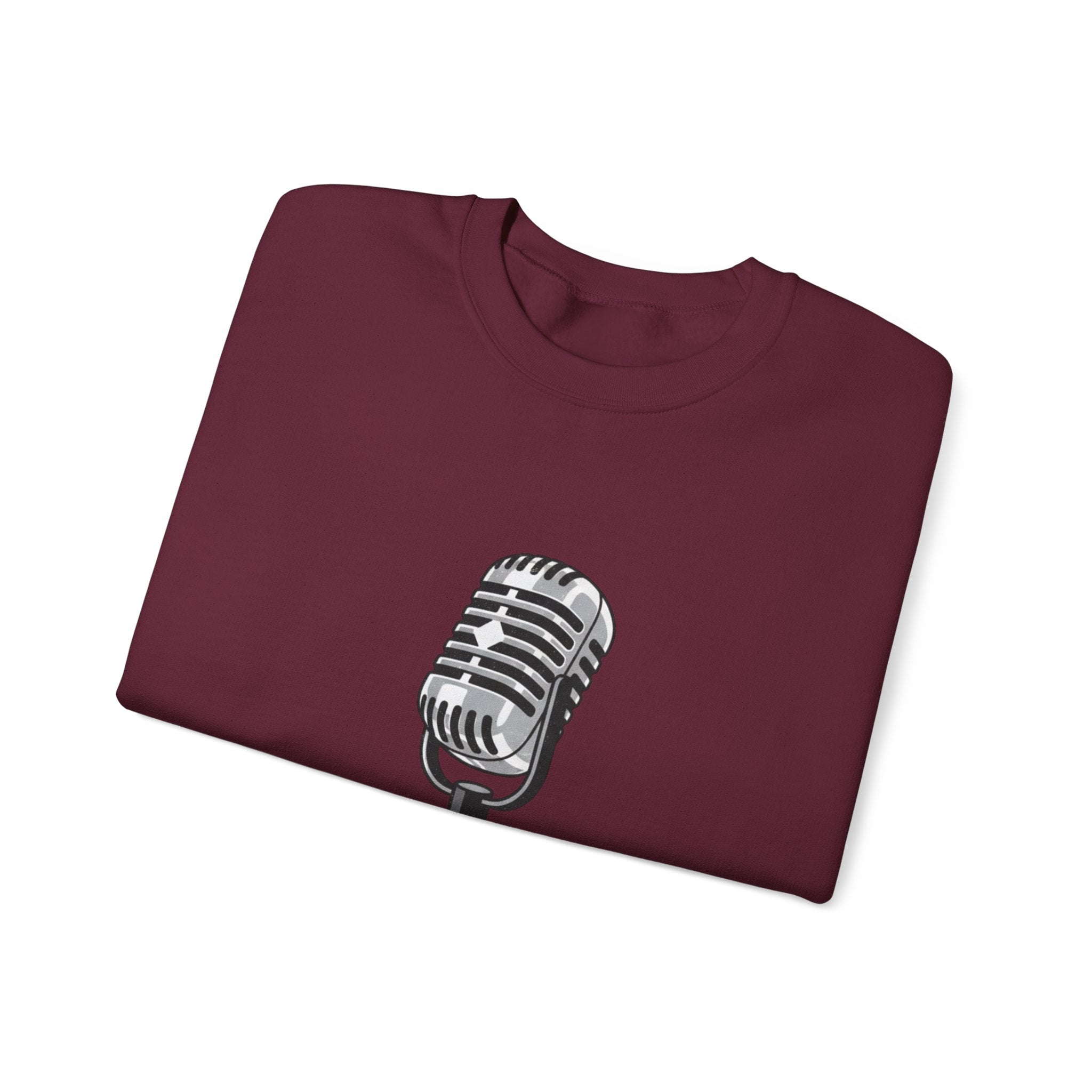 Vintage Microphone Sweatshirt — Retro Radio Mic Crewneck for Musicians & Podcasters