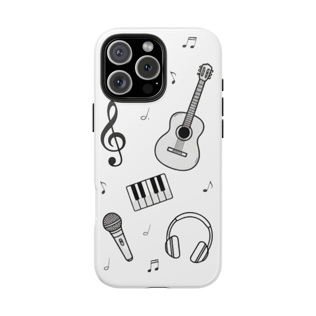 Black Music Icons Tough Phone Case | Guitar, Microphone, Keyboard, Headphones