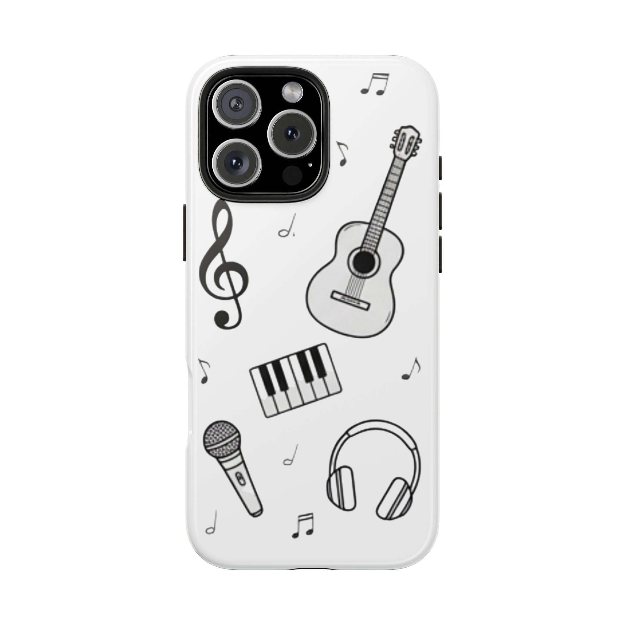 Black Music Icons Tough Phone Case | Guitar, Microphone, Keyboard, Headphones
