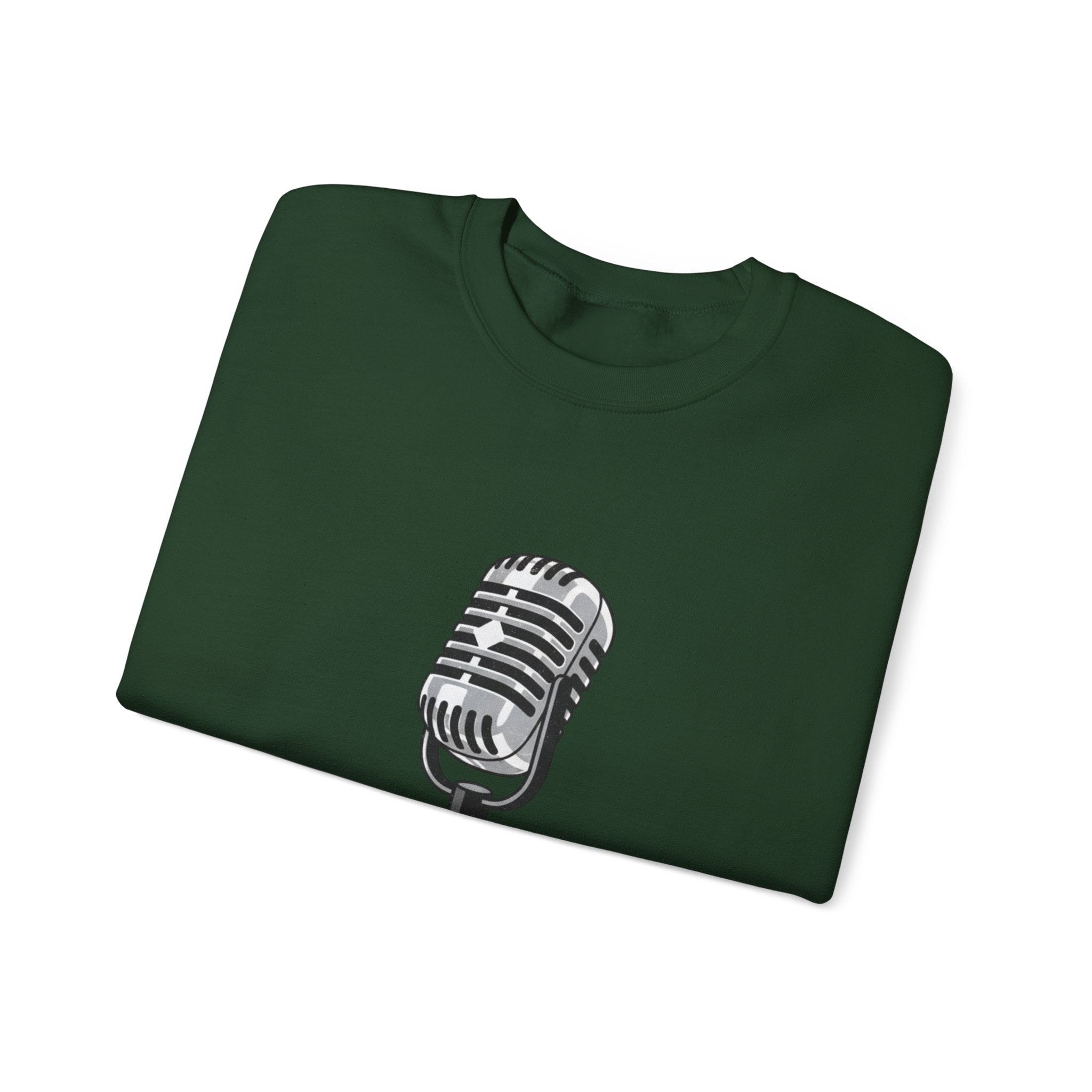Vintage Microphone Sweatshirt — Retro Radio Mic Crewneck for Musicians & Podcasters