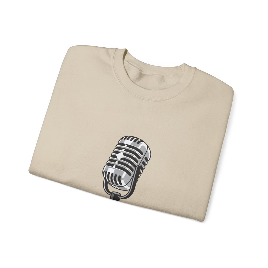 Vintage Microphone Sweatshirt — Retro Radio Mic Crewneck for Musicians & Podcasters