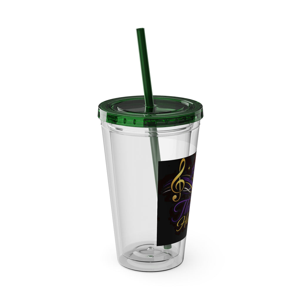 Thread & Harmony 16oz Tumbler with Straw – Music Note Graphic