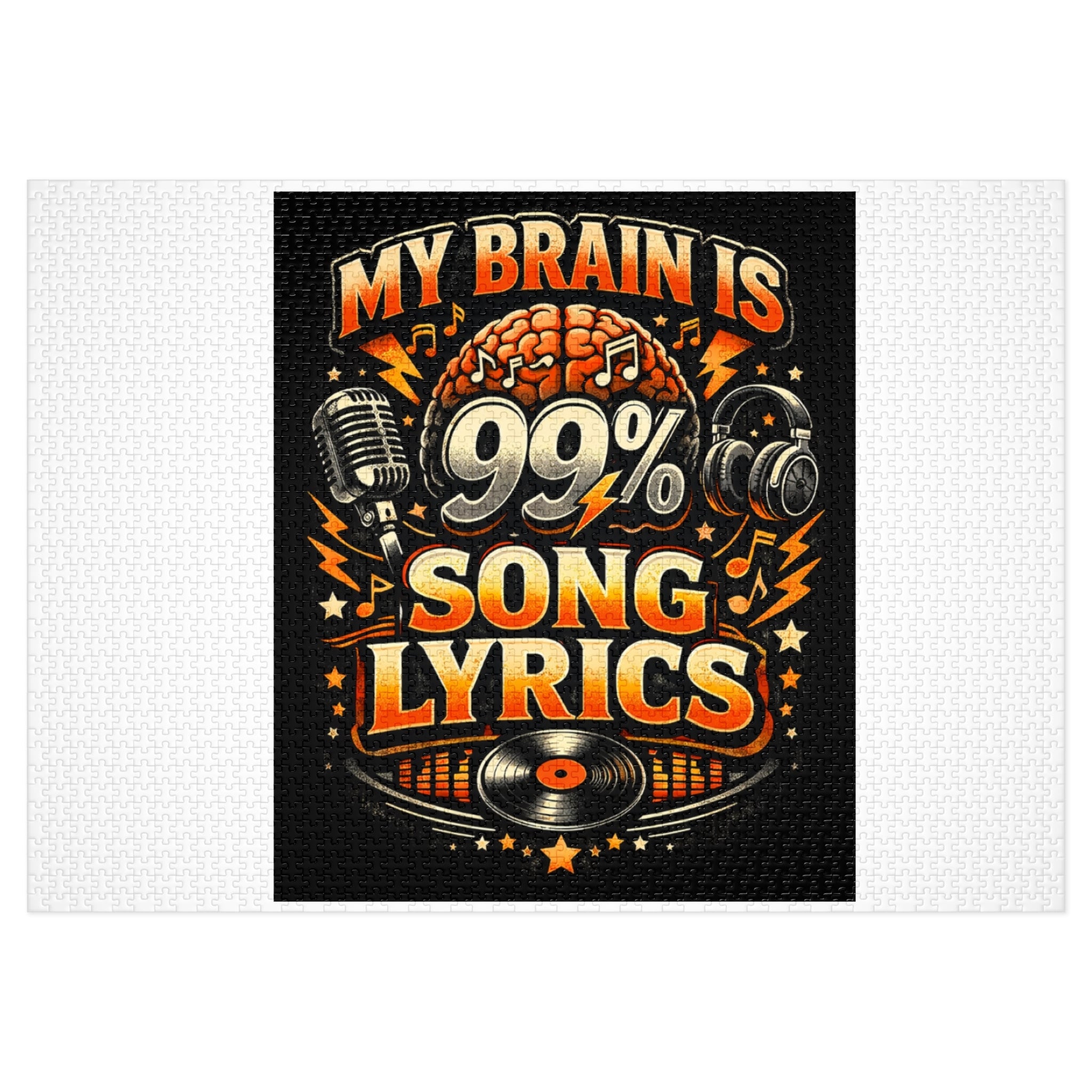 Music Lover Jigsaw Puzzle with Tin — "My Brain Is 99% Song Lyrics" Retro Design