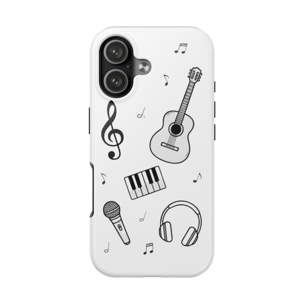 Black Music Icons Tough Phone Case | Guitar, Microphone, Keyboard, Headphones