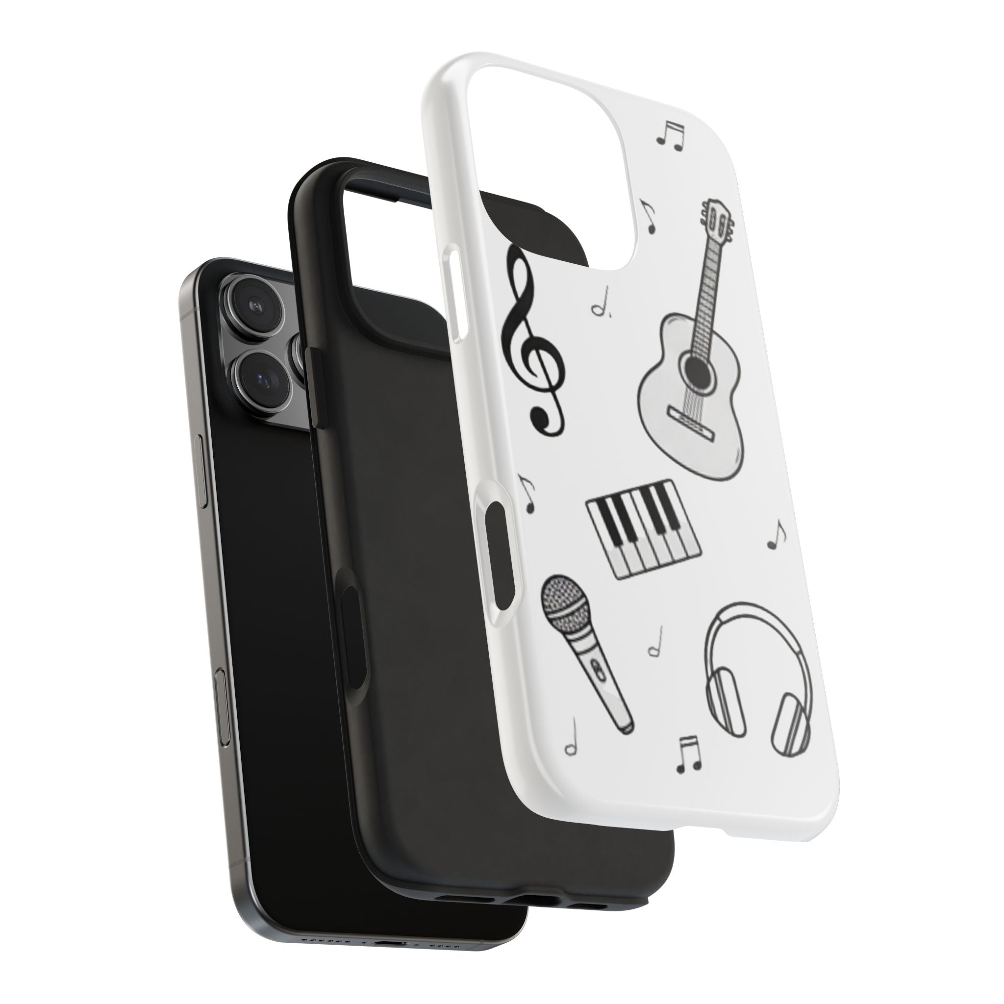 Black Music Icons Tough Phone Case | Guitar, Microphone, Keyboard, Headphones