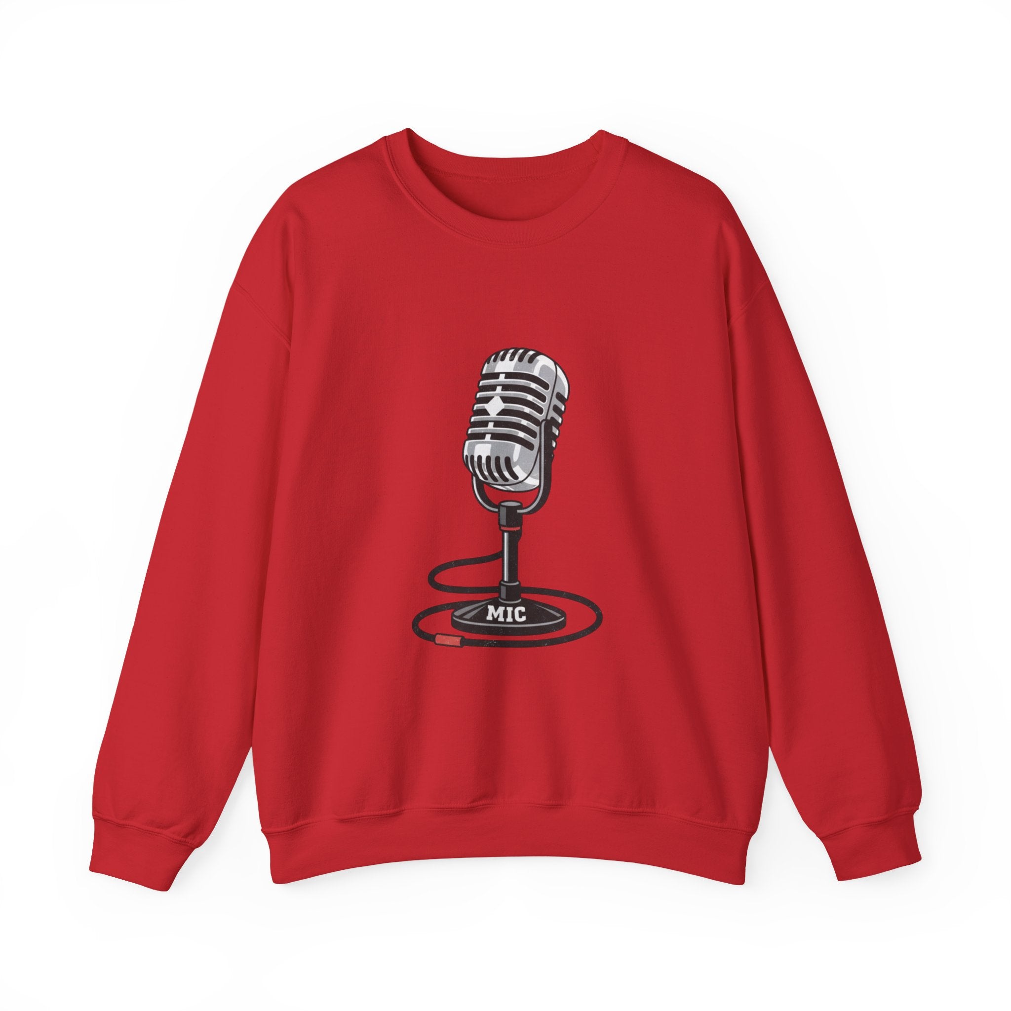 Vintage Microphone Sweatshirt — Retro Radio Mic Crewneck for Musicians & Podcasters