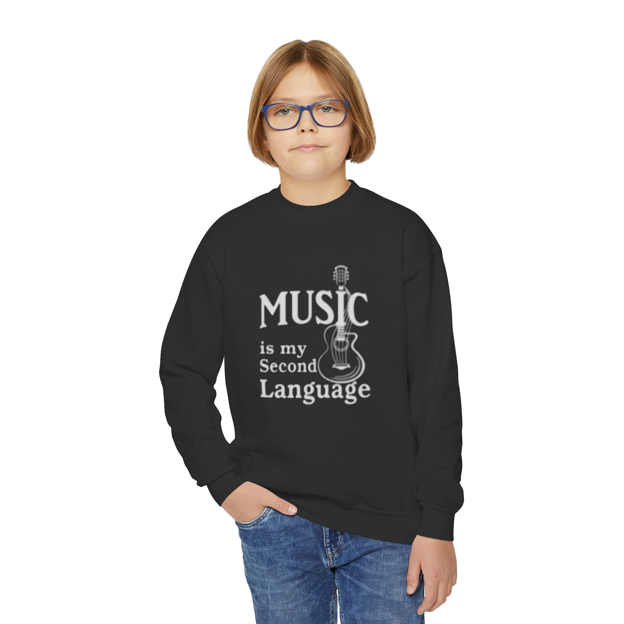 Youth Sweatshirt - "Music Is My Second Language" Guitar Crewneck