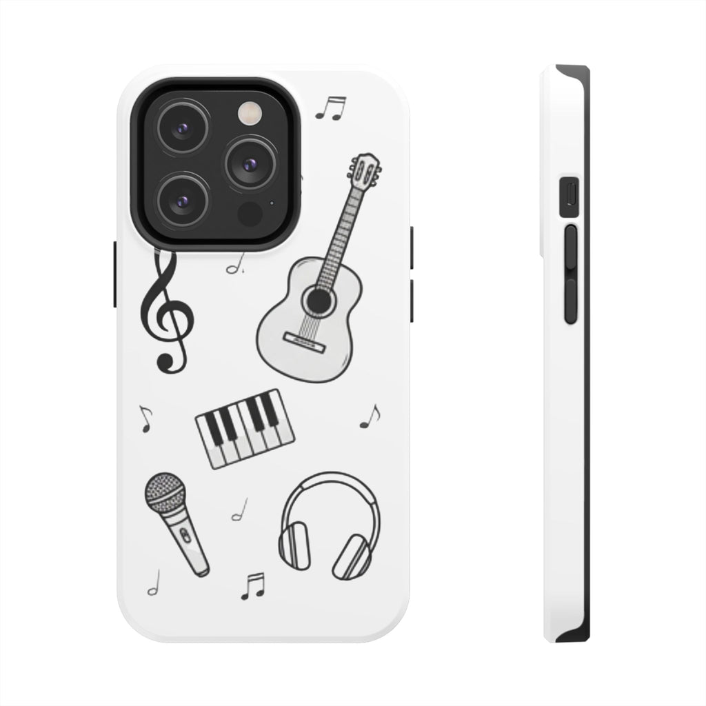 Black Music Icons Tough Phone Case | Guitar, Microphone, Keyboard, Headphones