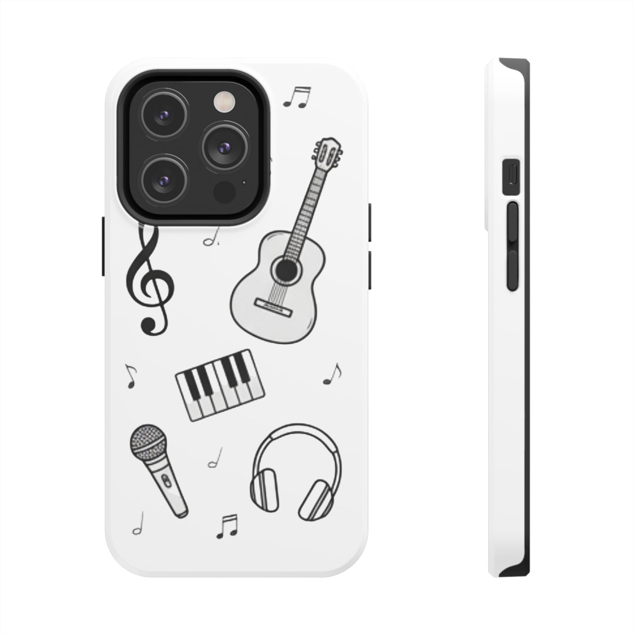 Black Music Icons Tough Phone Case | Guitar, Microphone, Keyboard, Headphones