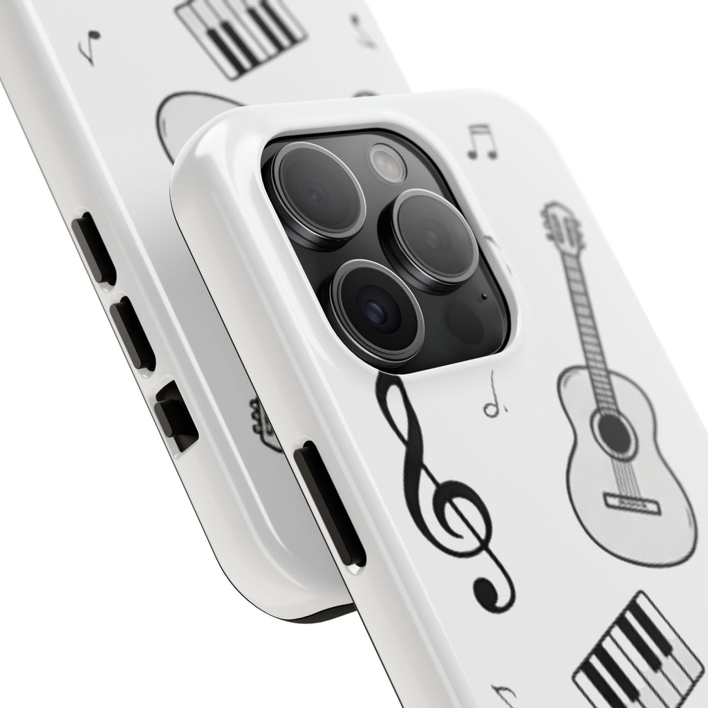Black Music Icons Tough Phone Case | Guitar, Microphone, Keyboard, Headphones