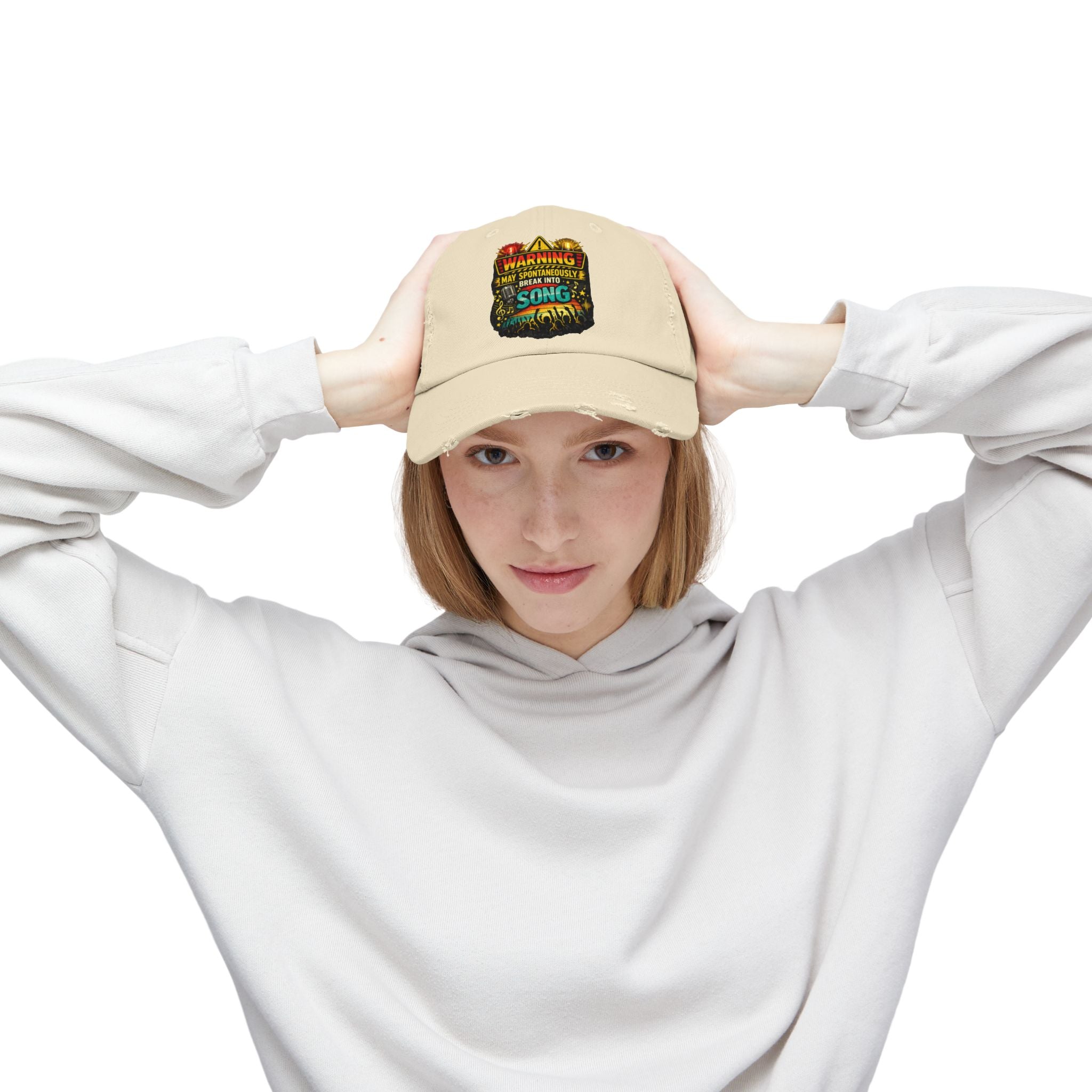 Distressed Cap — "Warning I May Spontaneously Break Into Song" Music Lover Hat