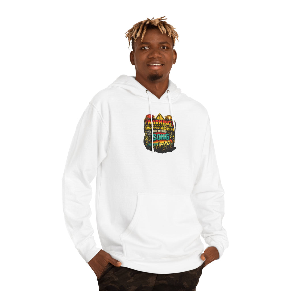 Hoodie — Retro 'Warning: May Break Into Song' Musical Graphic Pullover