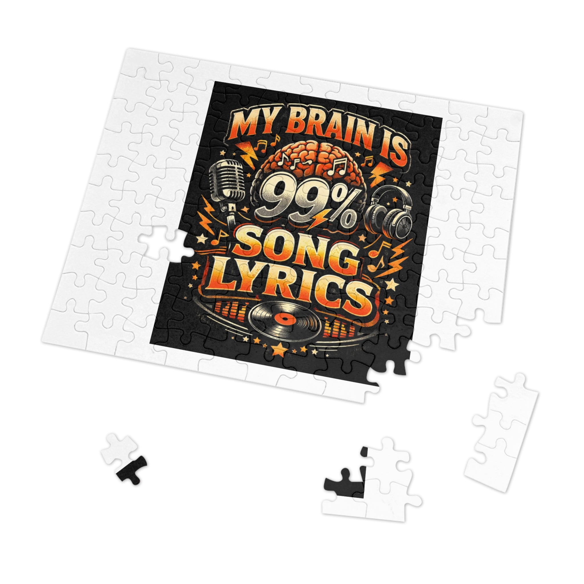 Music Lover Jigsaw Puzzle with Tin — "My Brain Is 99% Song Lyrics" Retro Design