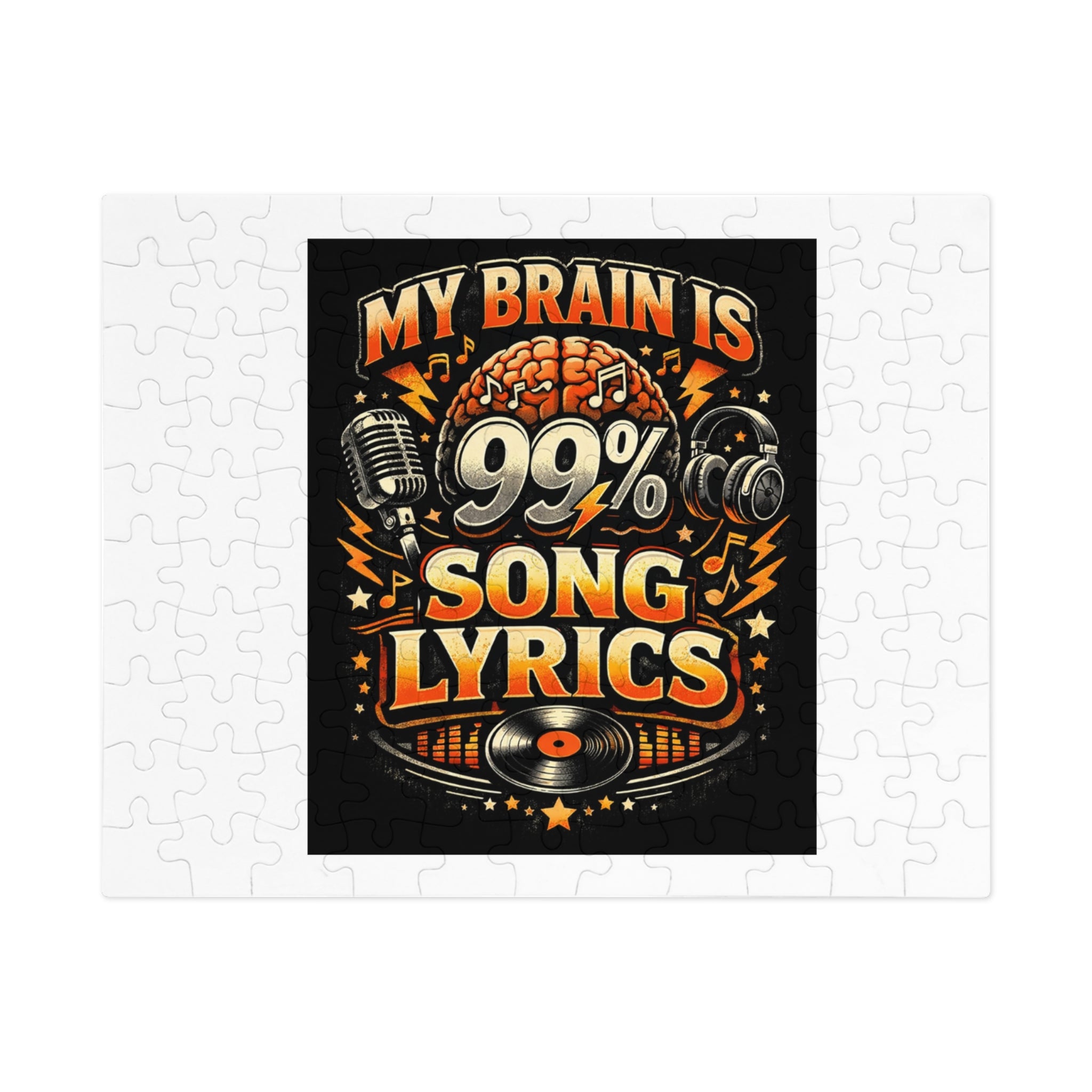 Music Lover Jigsaw Puzzle with Tin — "My Brain Is 99% Song Lyrics" Retro Design