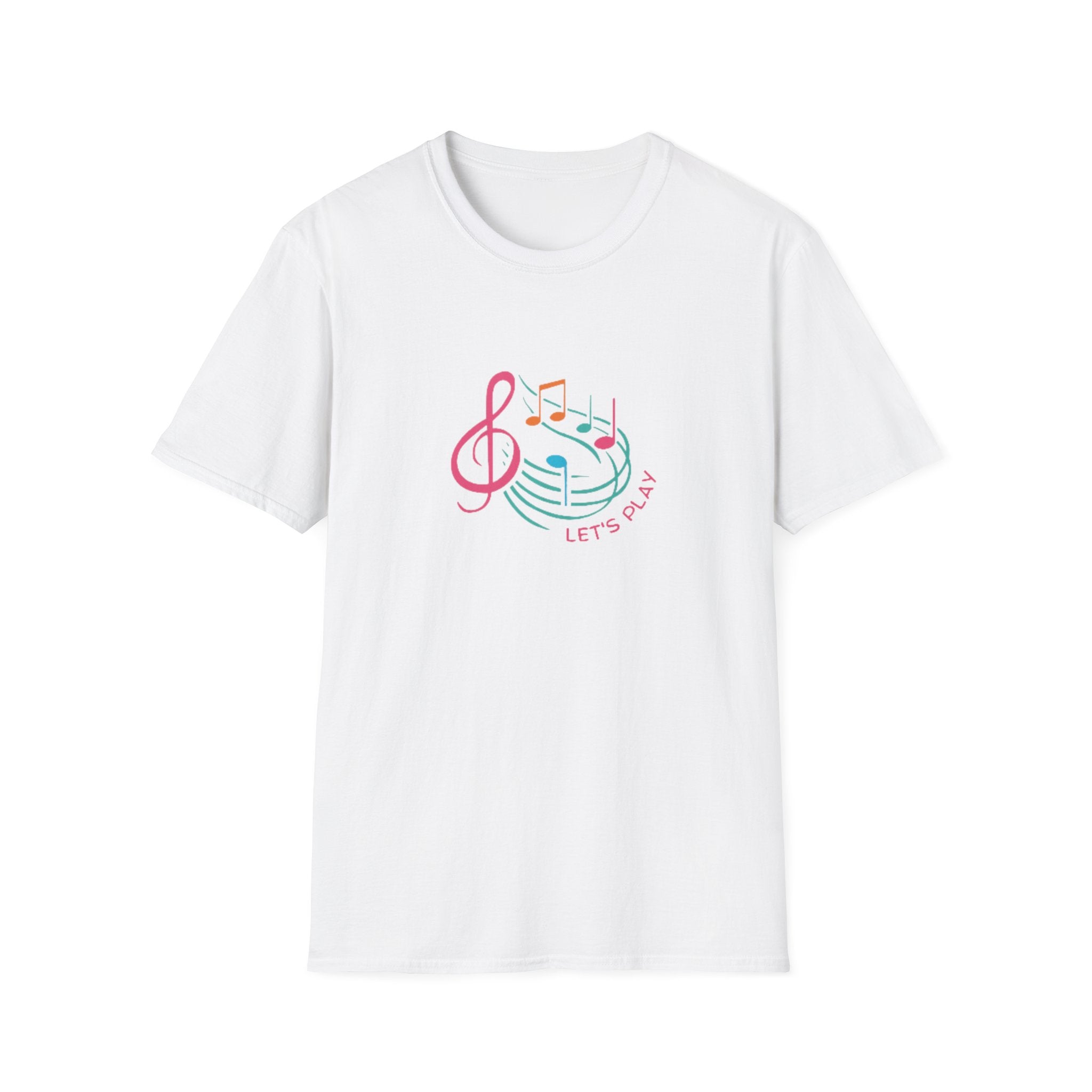 Let's Play Music T-Shirt — Colorful Treble Clef & Notes Graphic