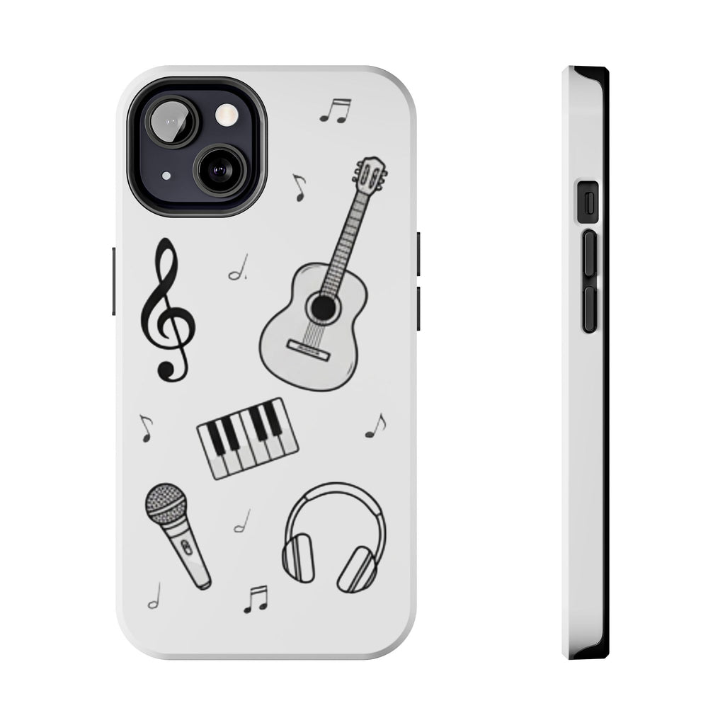 Black Music Icons Tough Phone Case | Guitar, Microphone, Keyboard, Headphones