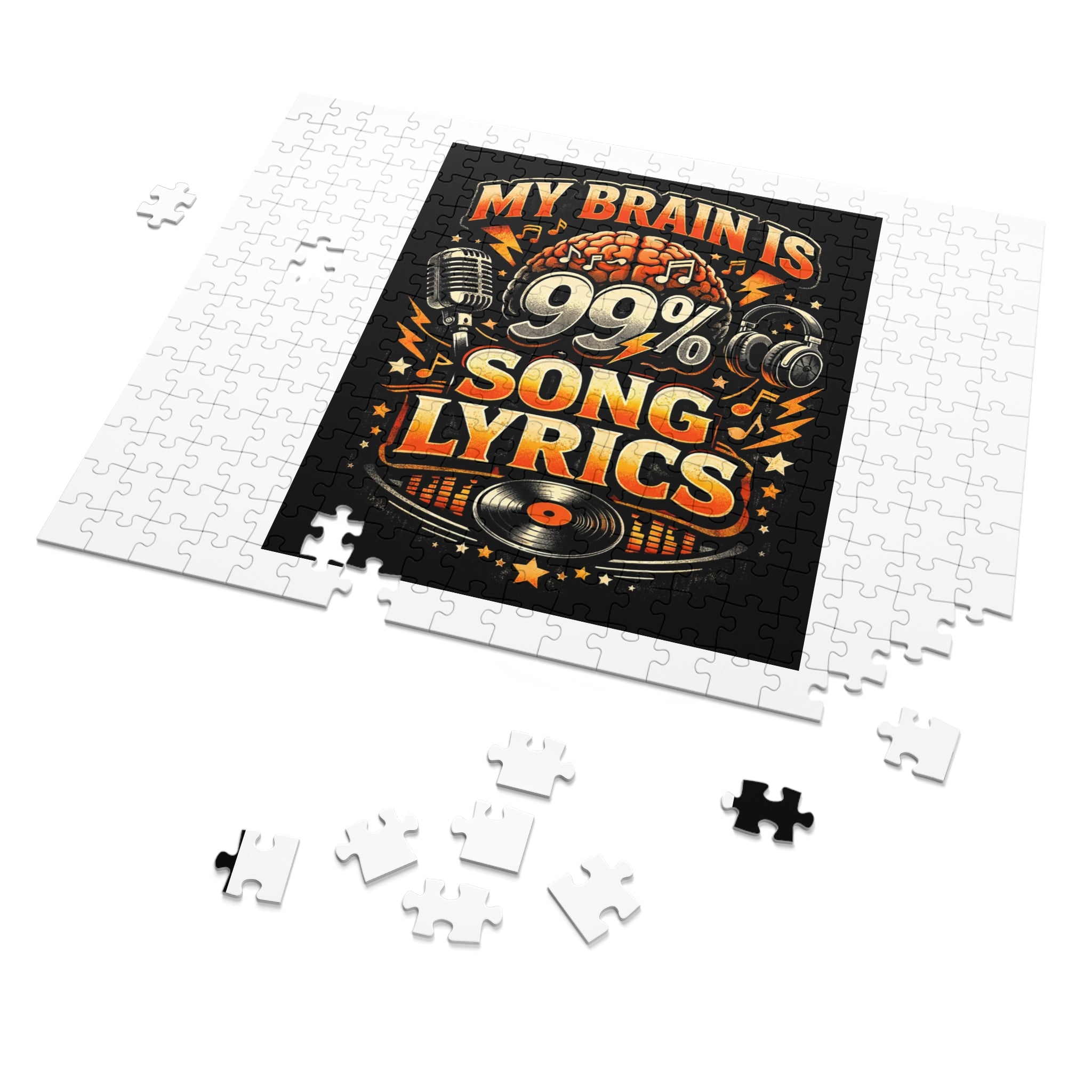 Music Lover Jigsaw Puzzle with Tin — "My Brain Is 99% Song Lyrics" Retro Design