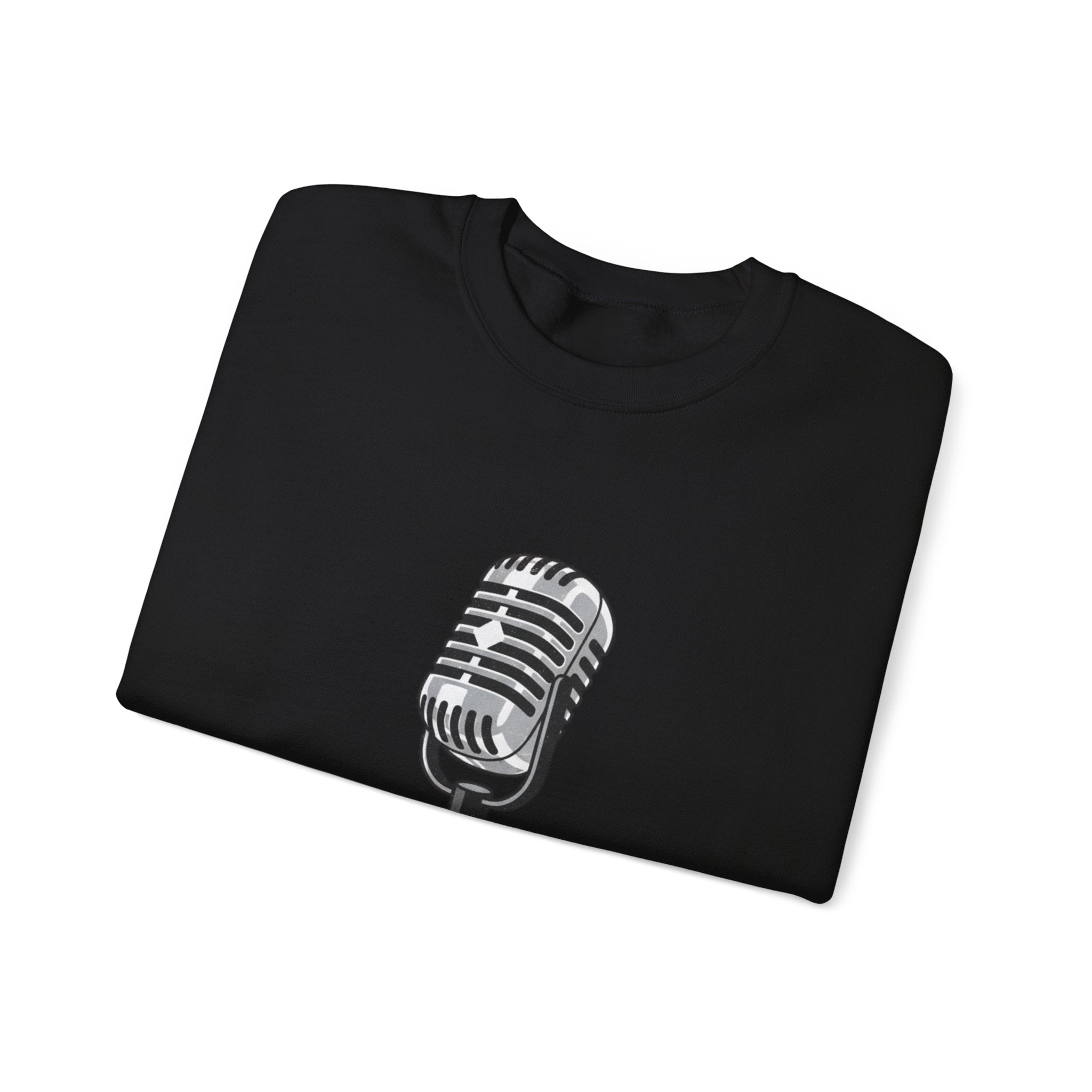 Vintage Microphone Sweatshirt — Retro Radio Mic Crewneck for Musicians & Podcasters