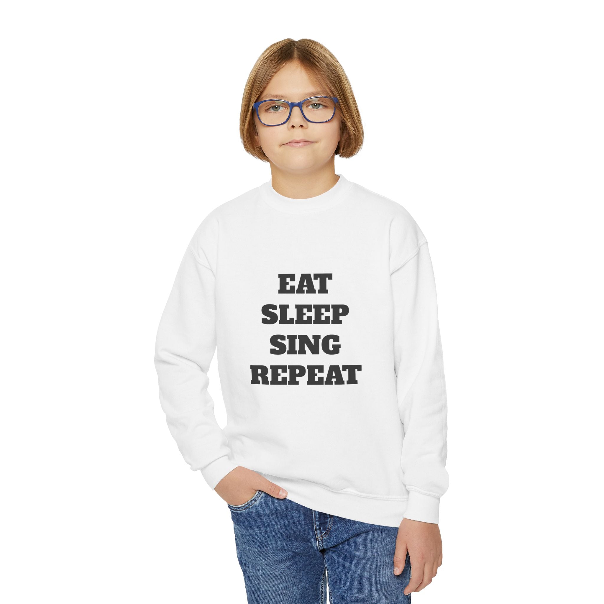 Youth Crewneck Sweatshirt – "Eat Sleep Sing Repeat" Kids Music Lover Pullover